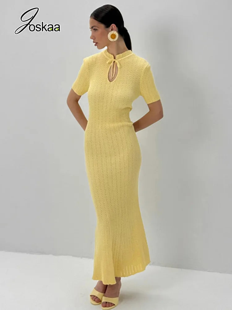 Women's Lace Knit Cutout Short Sleeve Maxi Dress – Women's Fashion Wholesale – Front View