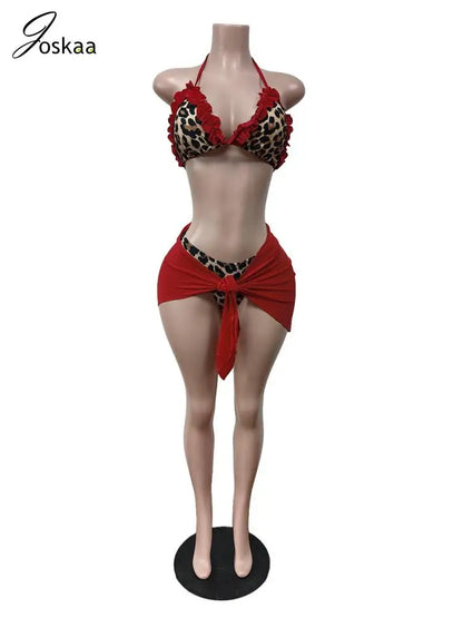 Women's Leopard Print Halter Mini Bikini Set – Women's Fashion Wholesale – Front View