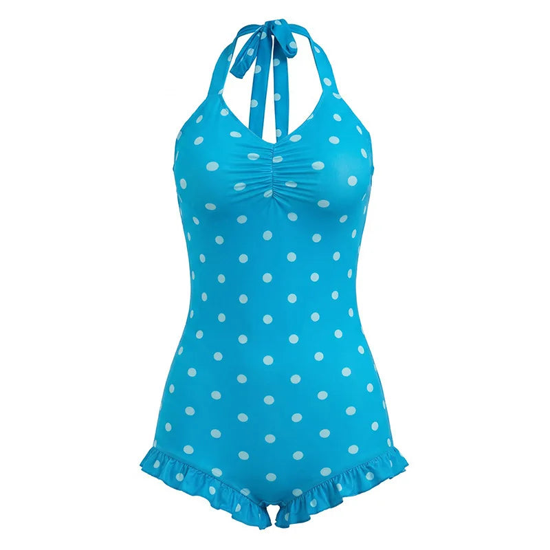 Women's Polka Dot Ruched V-neck Halter Romper - Additional View 7