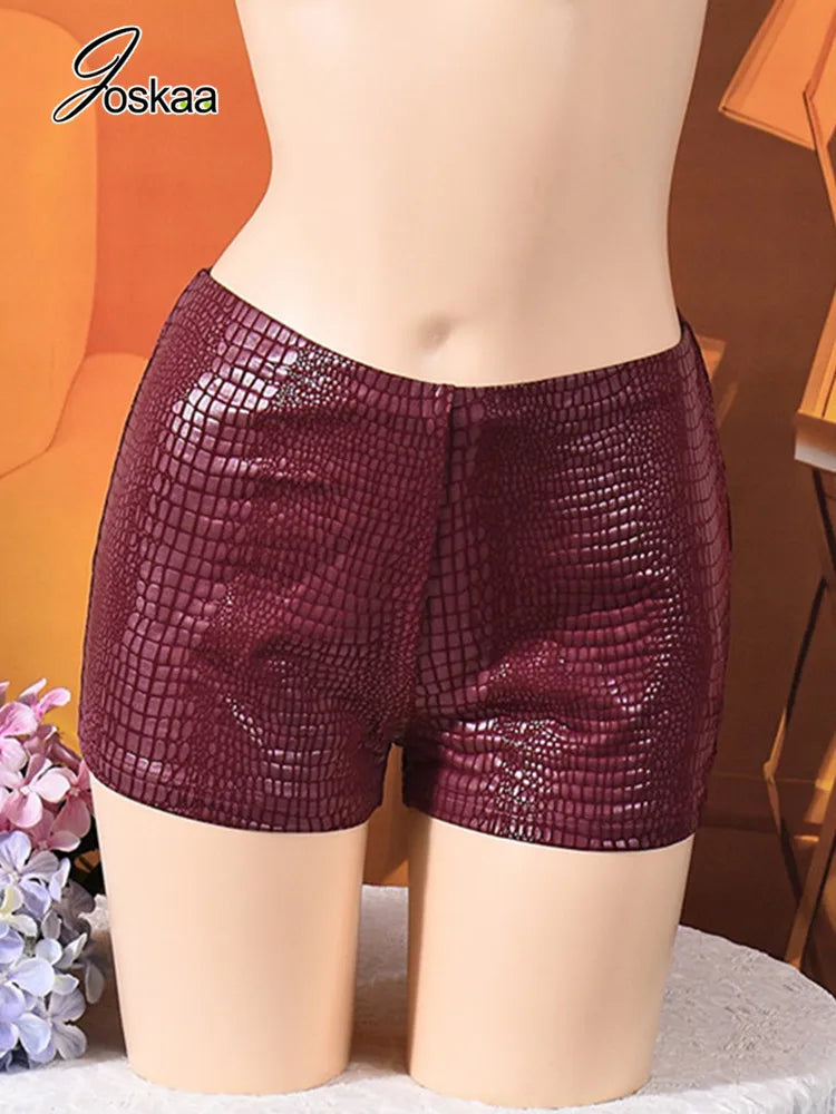 Women's Faux Leather Bodycon Stretchy Shorts Low Pants Red – Back View