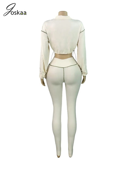 Women's Long Sleeve Bodycon Two Piece Set Apricot – Detail View