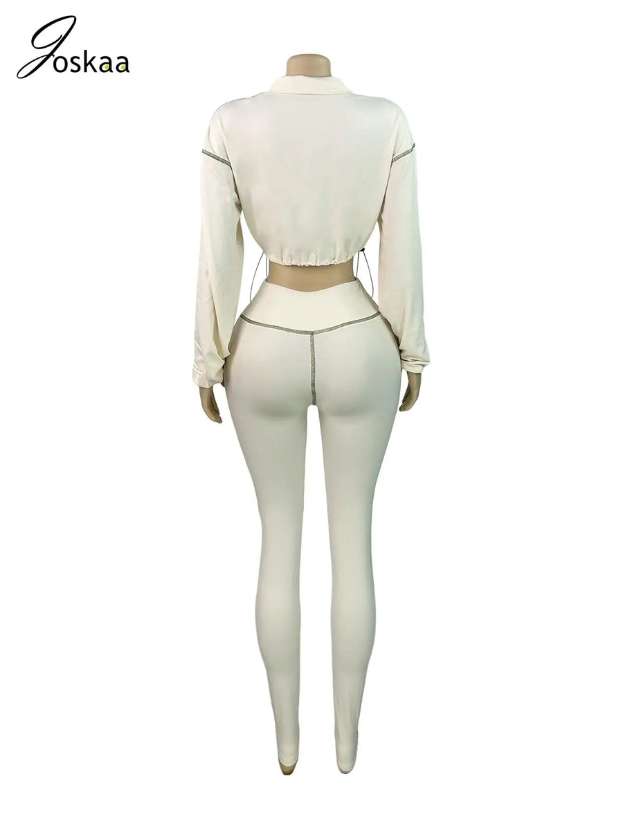 Women's Long Sleeve Bodycon Two Piece Set Apricot – Detail View