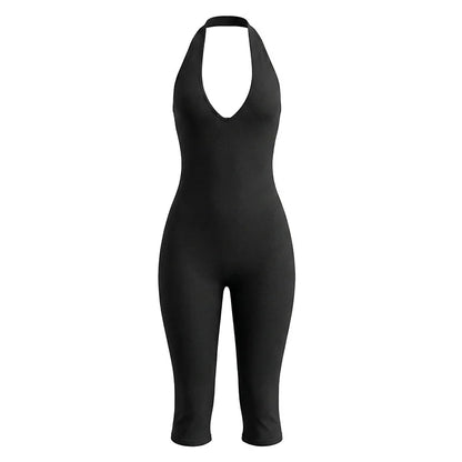 Women's Backless V-neck Halter Sleeveless Romper Cross - Detail View 6