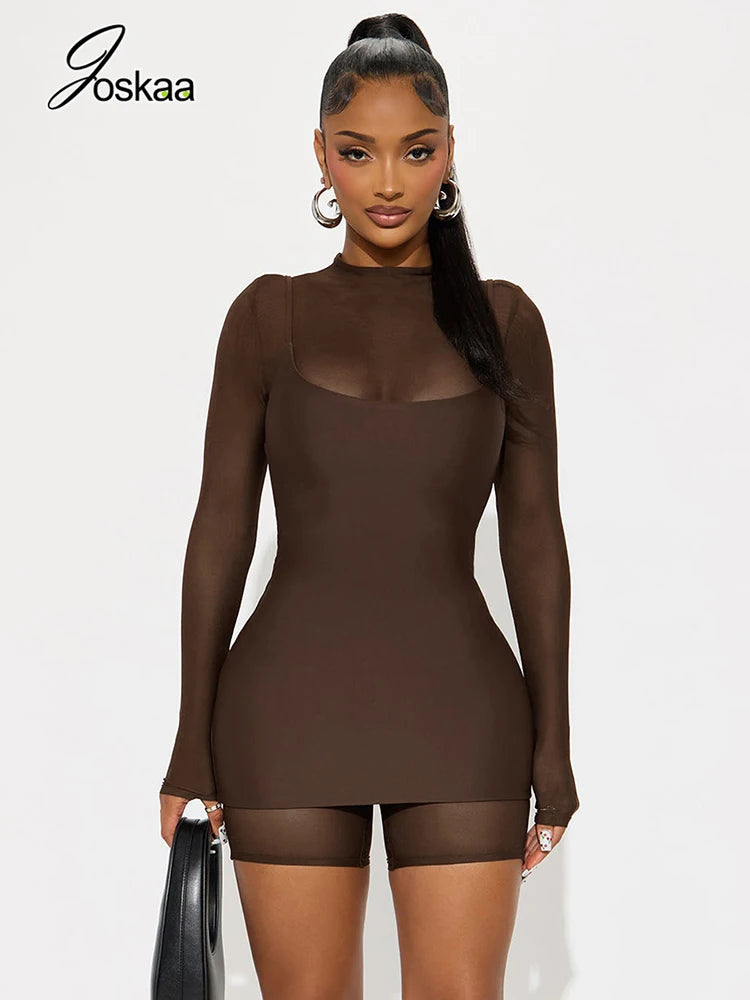 Women's Mesh Long Sleeve Mini Two Piece Set – Women's Fashion Wholesale – Front View