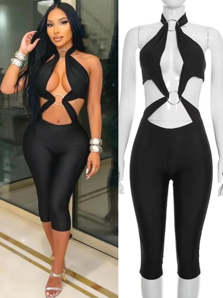 Women's Backless Cutout Halter Bodycon Romper - Additional View 8