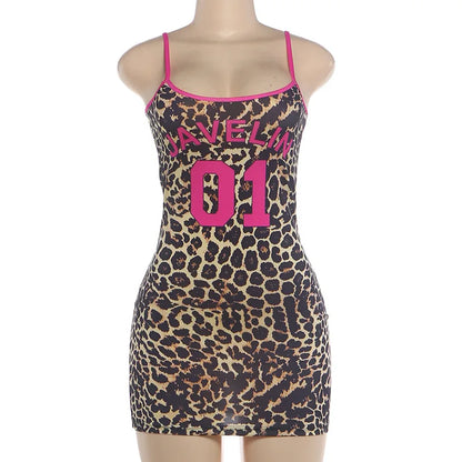 Women's Leopard Print Sleeveless Bodycon Mini Dress - Detail View 8