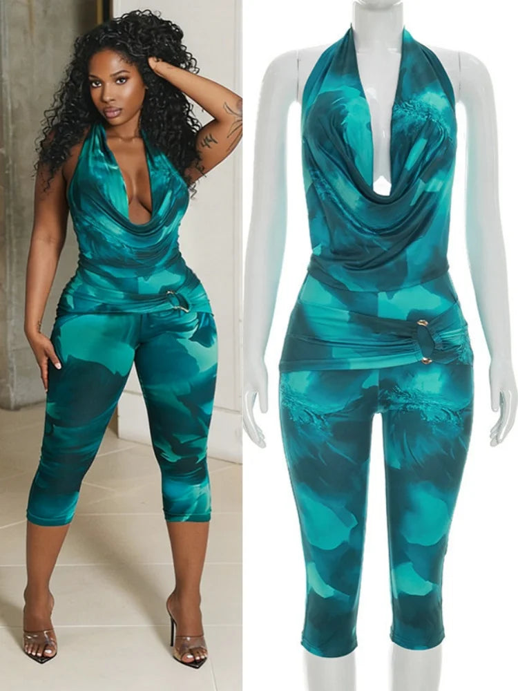 Women's Backless Halter Two Piece Set Casual - Detail View 7