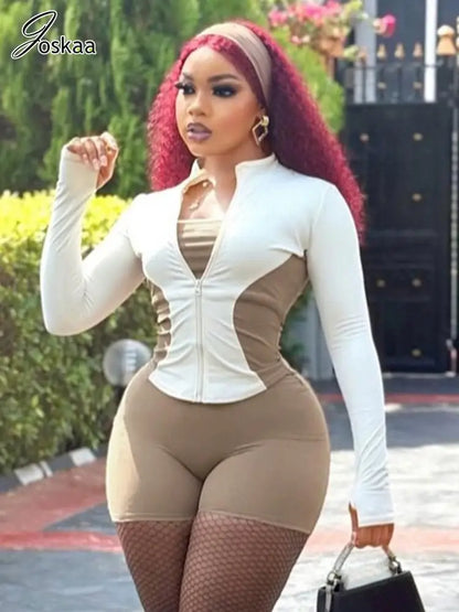Wholesale Women's Long Sleeve Zip Two Piece Set – Women's Fashion Wholesale – Front View