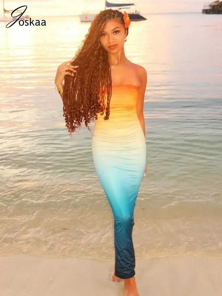 Women's Backless Bodycon Gradient Wrap Maxi Dress – Women's Fashion Wholesale – Front View