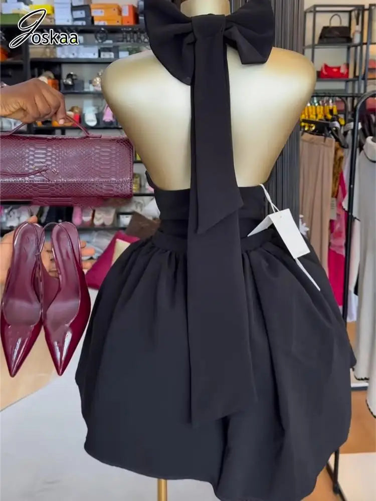 Women's Backless Halter Bodycon Mini Dress Black – Side View