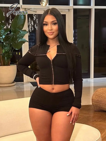 Women's Cutout Long Sleeve Two Piece Set - Front View