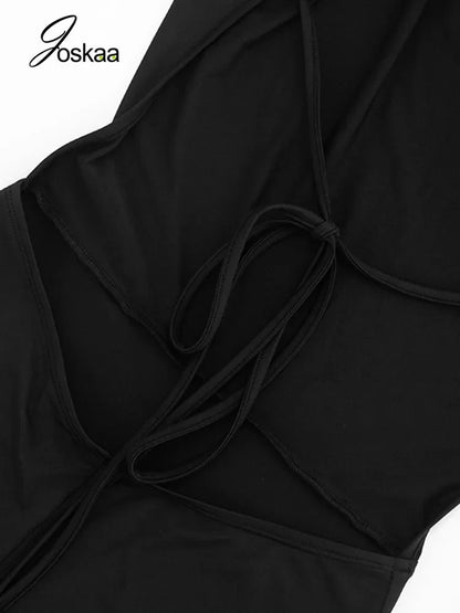 Women's Backless V-neck Halter Sleeveless Romper - Model Wearing Style