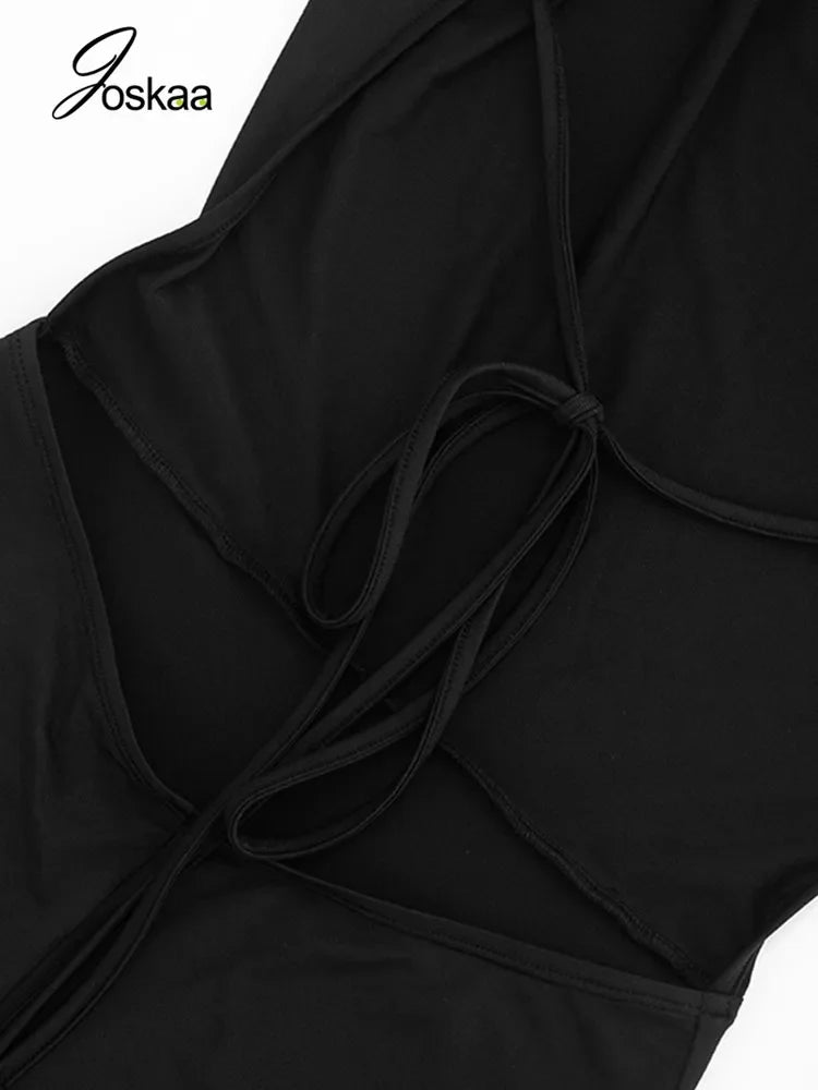 Women's Backless V-neck Halter Sleeveless Romper - Model Wearing Style