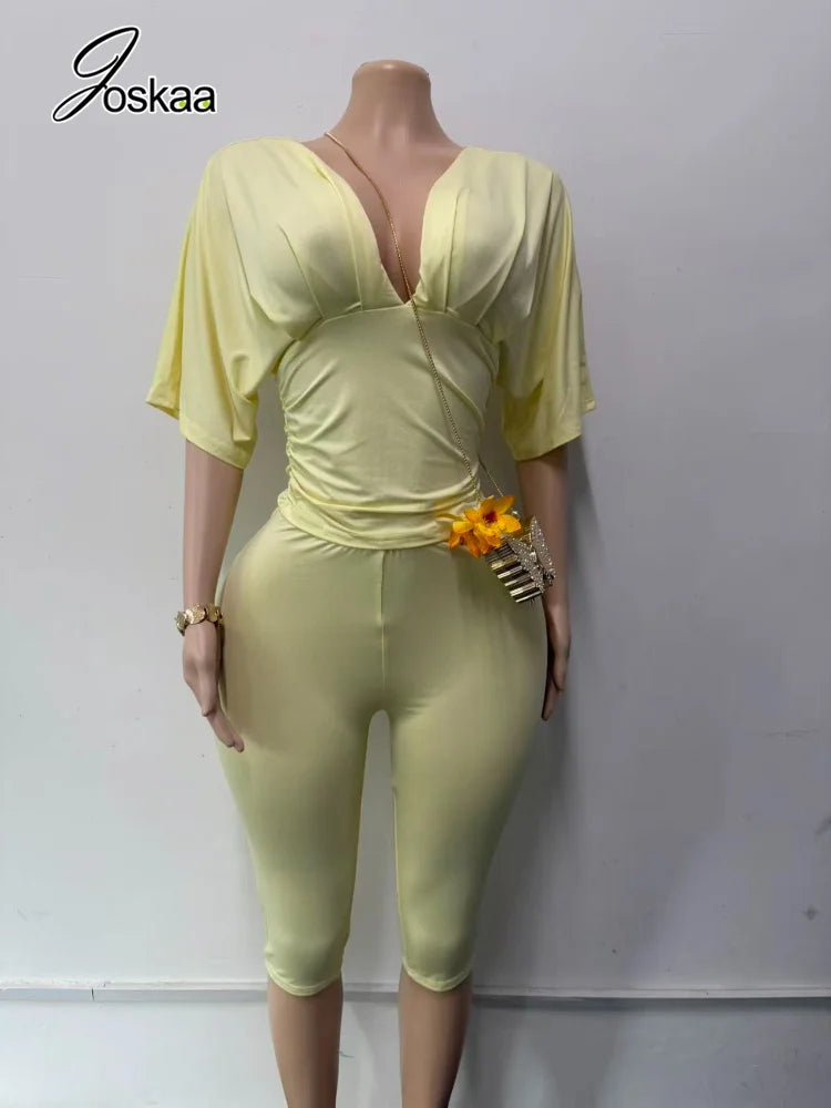 Women's Ruched V-neck Two Piece Set - Side View