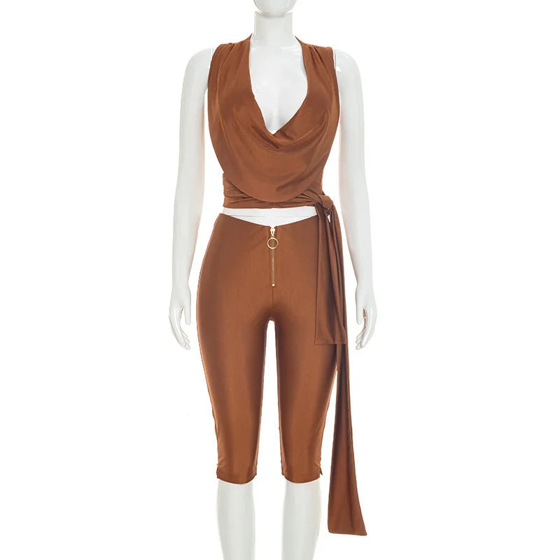 Women's Sleeveless Crop Bodycon Two Piece Set