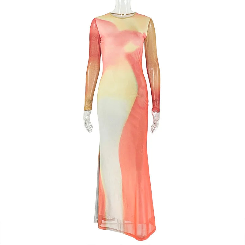 Women's Long Sleeve Fall Color Block Bodycon Dress