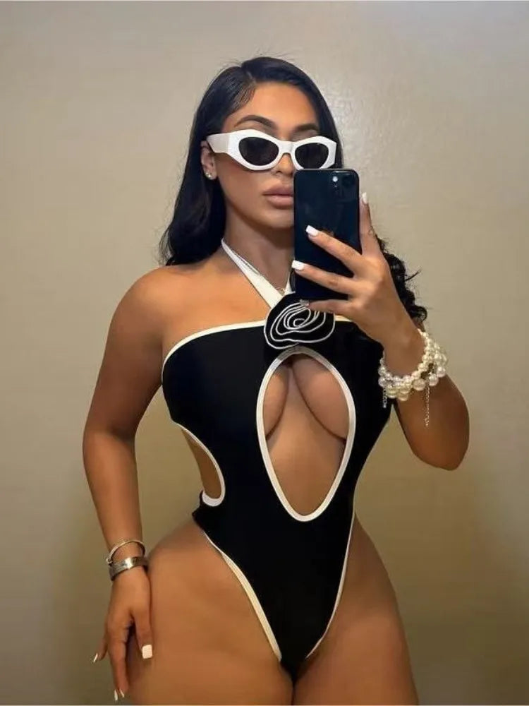 Women's Floral Print Backless Cutout Bikini Set