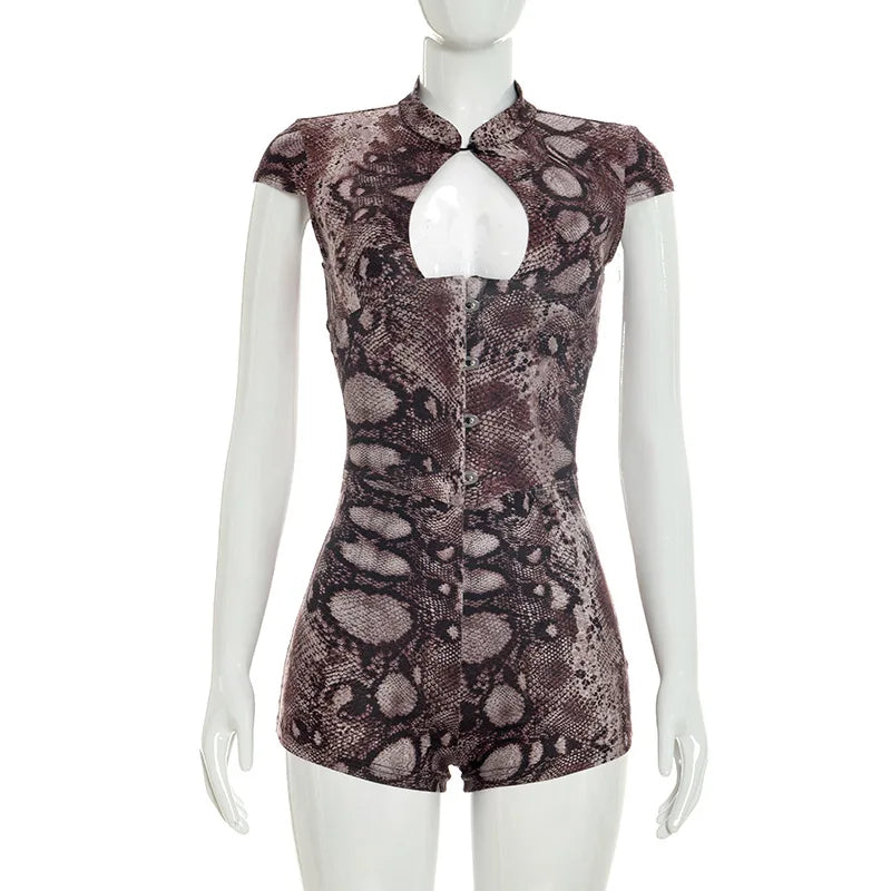Women's Snake Print Cutout Bodycon Romper - Detail View 8