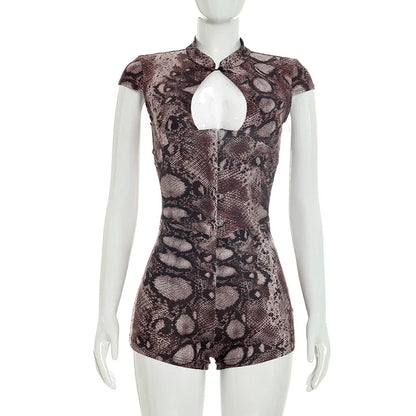 Women's Snake Print Cutout Bodycon Romper - Detail View 8