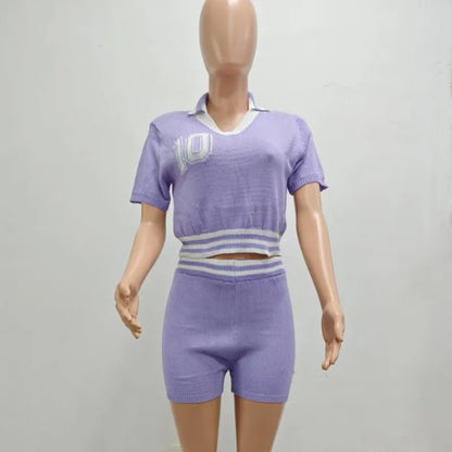 Women's Knit Short Sleeve Crop Two Piece Set