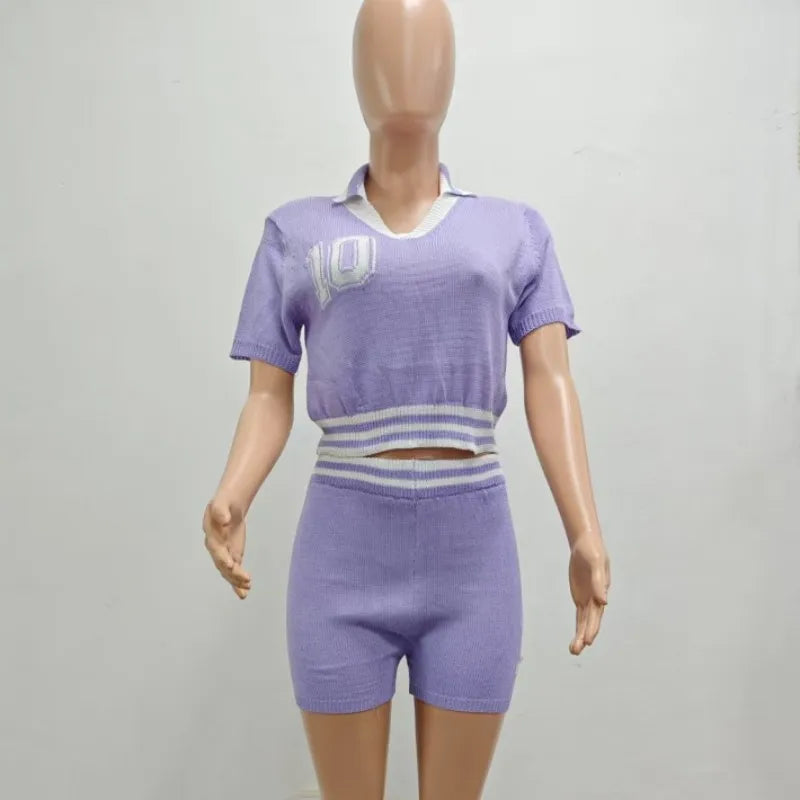 Women's Knit Short Sleeve Crop Two Piece Set