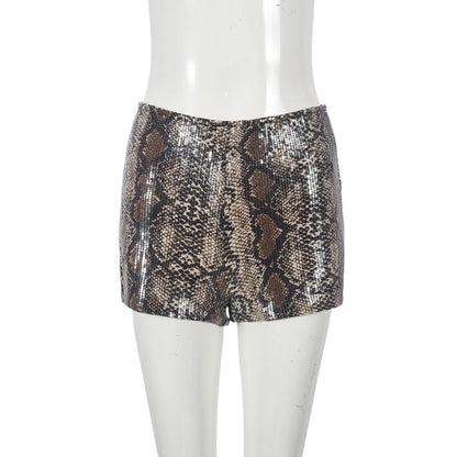 Women's Leopard Print Sequin Sequins Shorts Biker Pants
