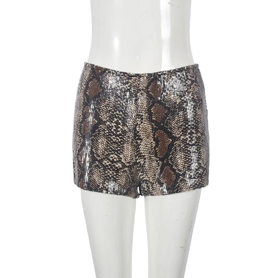 Women's Leopard Print Sequin Sequins Shorts Biker Pants