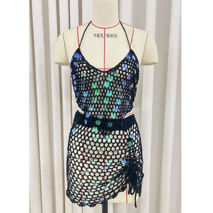 Women's Sequin Knit Backless Halter Bikini Set
