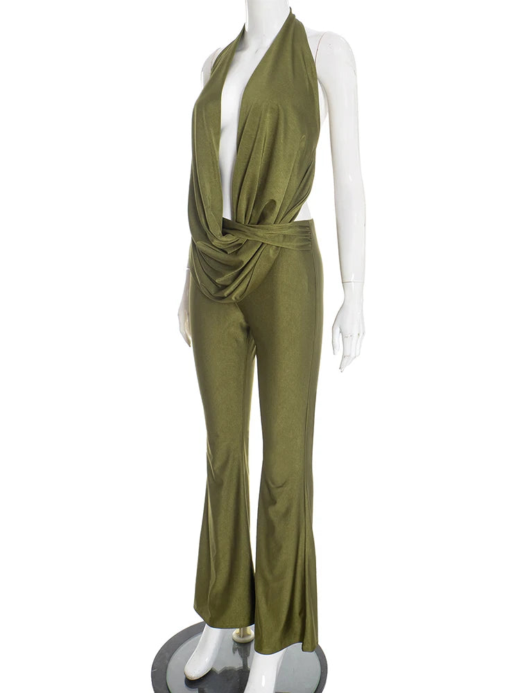 Joskaa Lace Ruched Backless Halter Romper - romper image 4