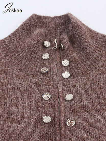 Wholesale Women's Knit Long Sleeve Ribbed Zip Top Brown – Back View