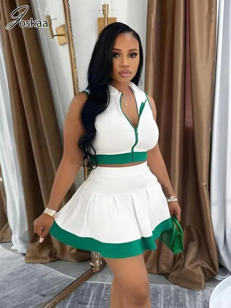 Wholesale Women's Zip Pleated Two Piece Set Pink – Front View