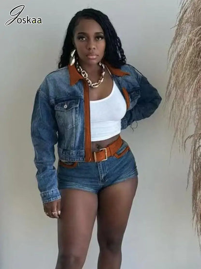 Wholesale Women's Denim Long Sleeve Two Piece Set Sky Blue – Front View