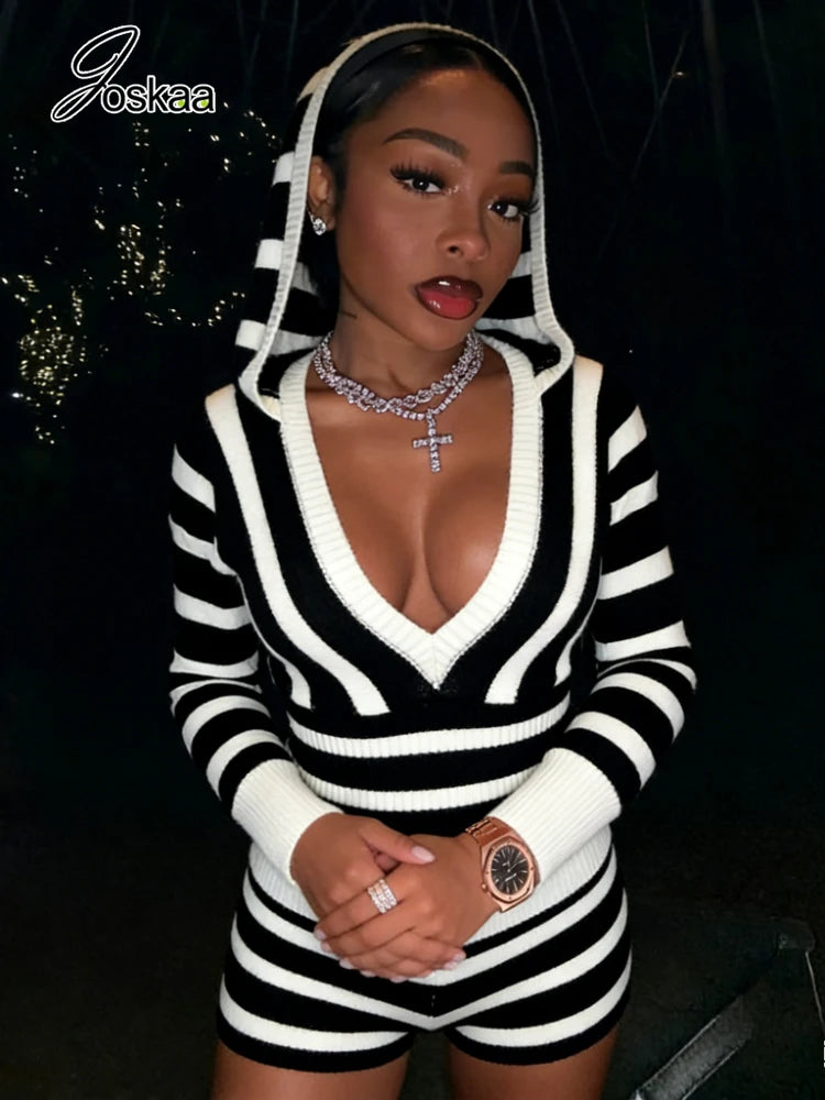 Women's Stripe Knit Long Sleeve Two Piece Set