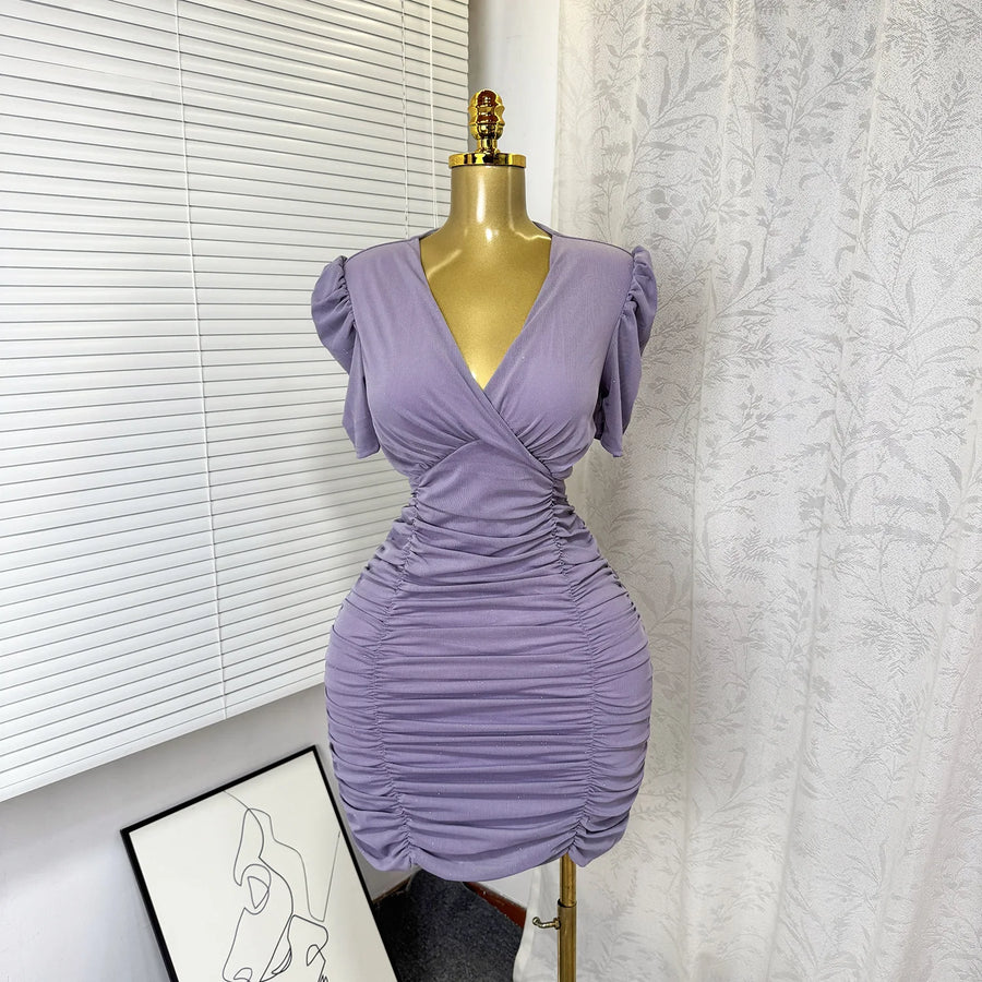 Women's Sequin Ruched V-neck Bodycon Mini Dress - Detail View 9