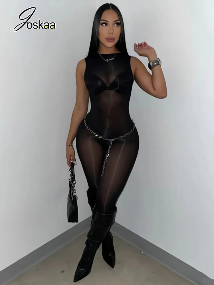 Women's Sequin Sleeveless Bodycon Romper Skin – Front View