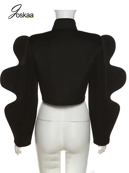 Wholesale Women's Crop Black Stand Collar Jacket 193 – Detail View