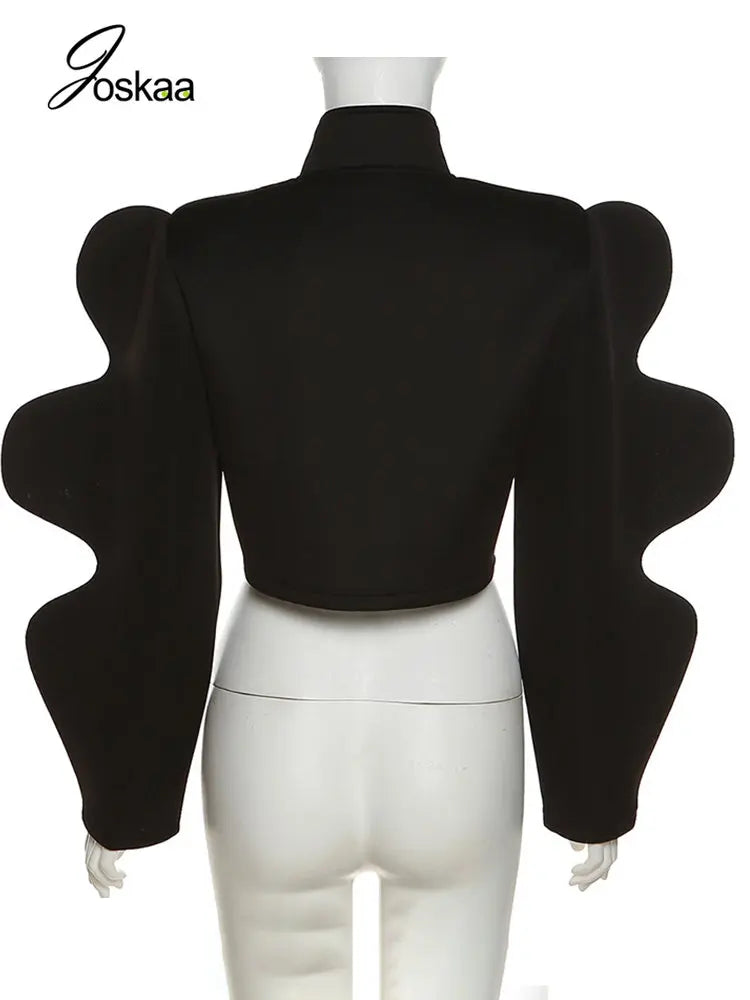 Wholesale Women's Crop Black Stand Collar Jacket 193 – Detail View