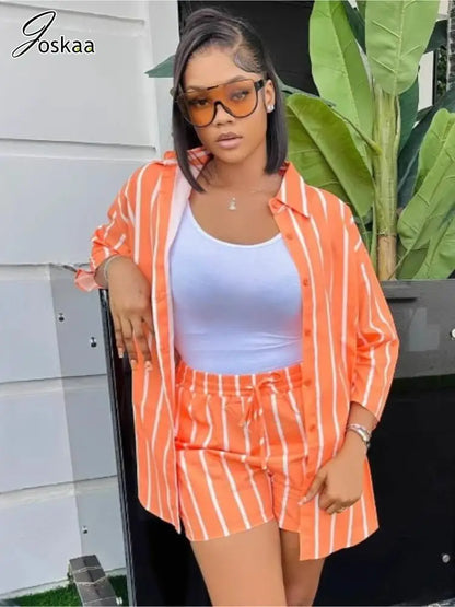Women's Stripe Striped Oversized Two Piece Set Orange – Front View