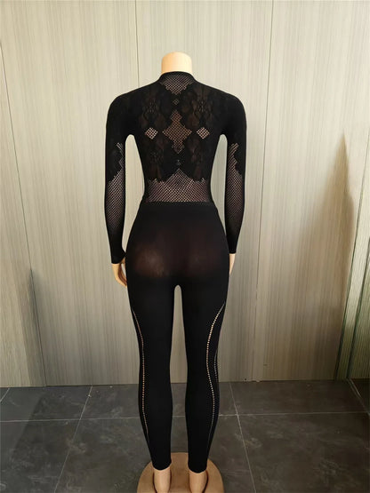 Joskaa Mesh Long Sleeve Crop Two Piece Set - two piece set image 3