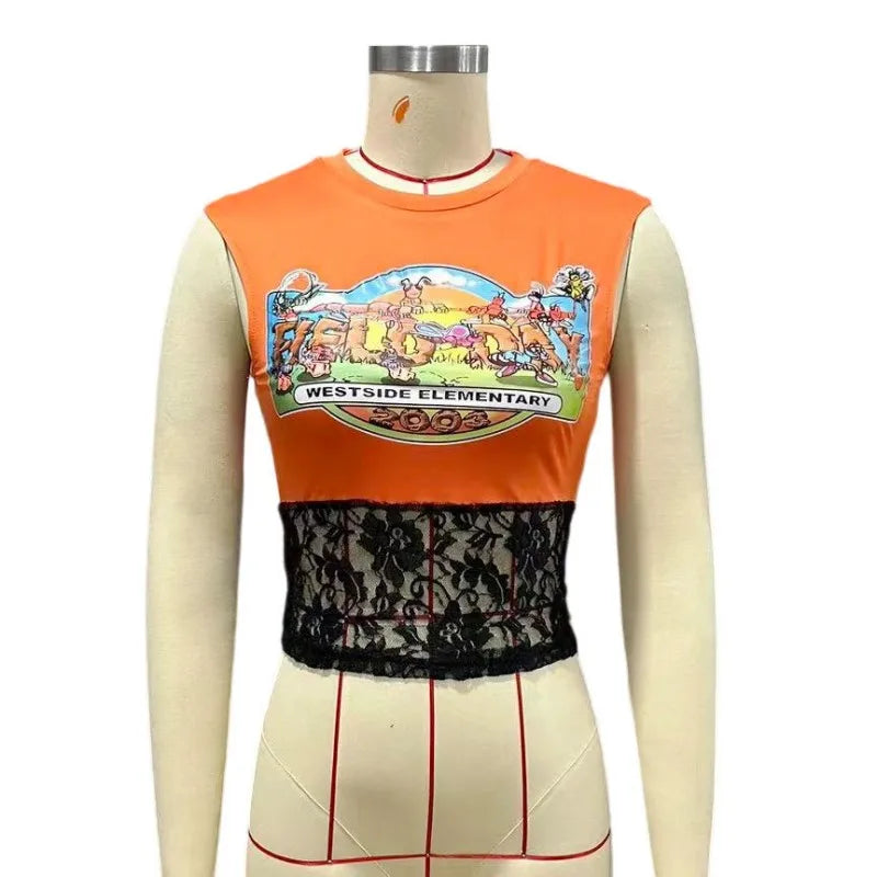Women's Lace Sleeveless Patchwork T-shirts Top