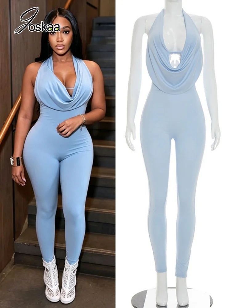 Women's Backless Halter Bodycon Jumpsuit Romper – Women's Fashion Wholesale – Front View