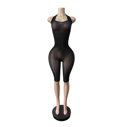 Women's Mesh Backless Halter Sleeveless Romper