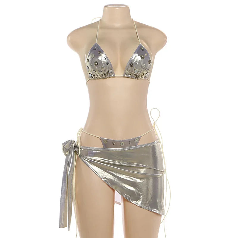 Joskaa Halter Swimwear Shiny Button Decoration - swimwear image 5