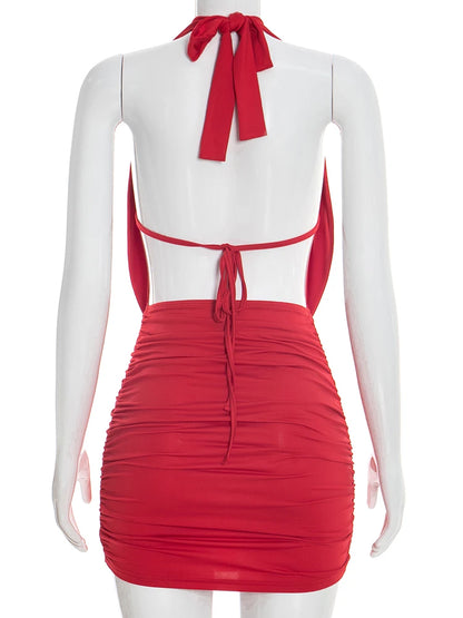 Joskaa Ruched Backless Halter Sleeveless Mini Dress - mini dress image 4