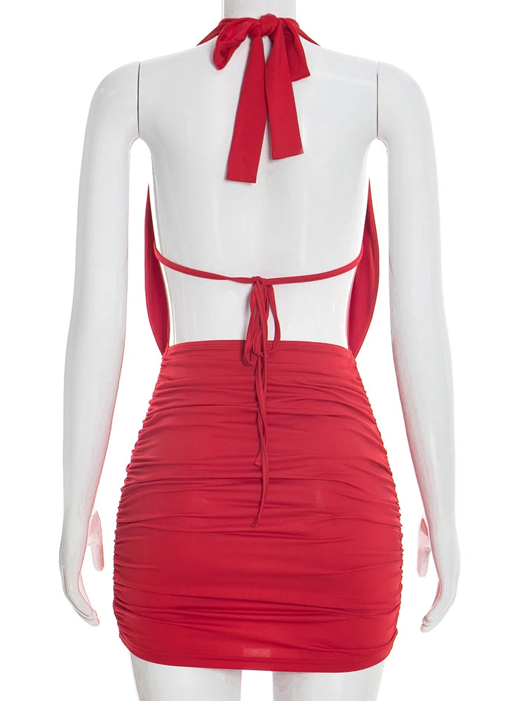 Joskaa Ruched Backless Halter Sleeveless Mini Dress - mini dress image 4