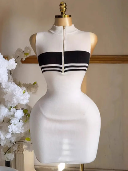 Joskaa Stripe Ribbed Knit Zip Up Sleeveless Mini Dress - mini dress image 5