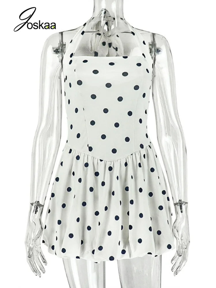 Women's Polka Dot Lace Backless Mini Dress White Polka Dot – Back View