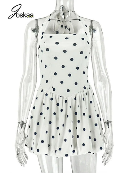 Women's Polka Dot Lace Backless Mini Dress White Polka Dot – Back View