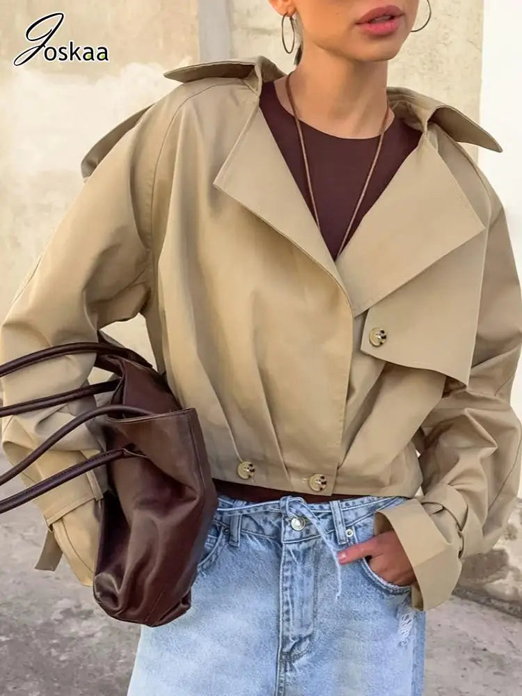 Women's Long Sleeve Fall Khaki Notched Jacket – Women's Fashion Wholesale – Front View