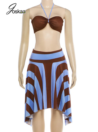 Women's Halter Two Piece Color Bikini Set Brown – Back View